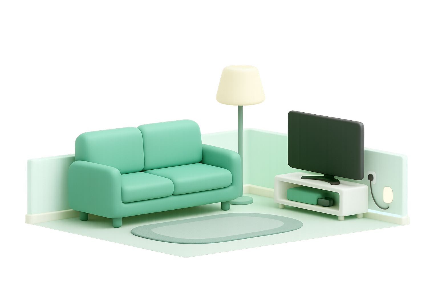 Sala segura com caminho livre, tapete firme e boa iluminação