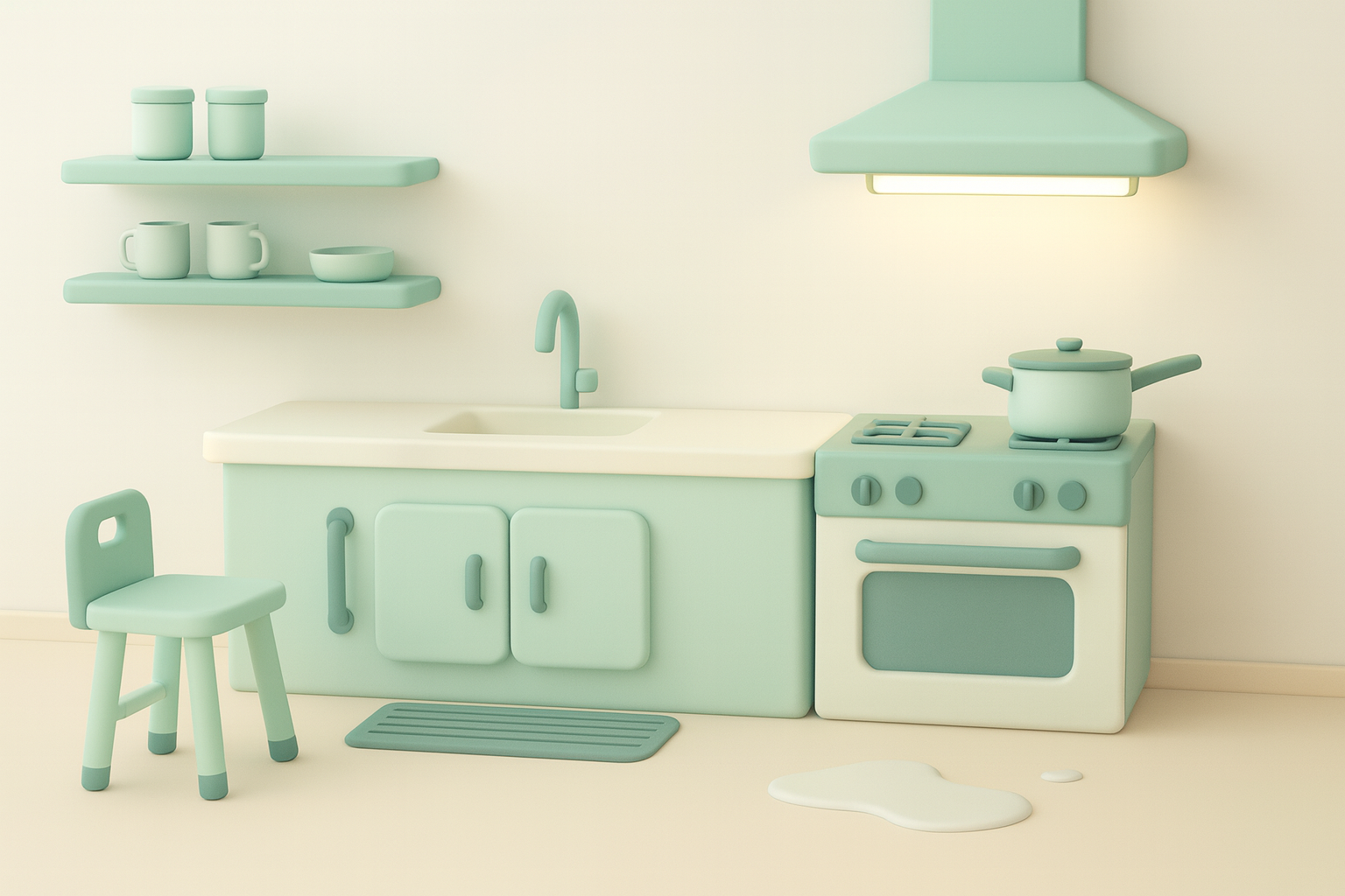 Cozinha com banqueta firme e organização segura