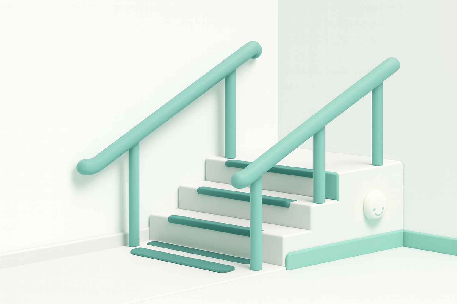 Escada/corredor com corrimão duplo e contraste