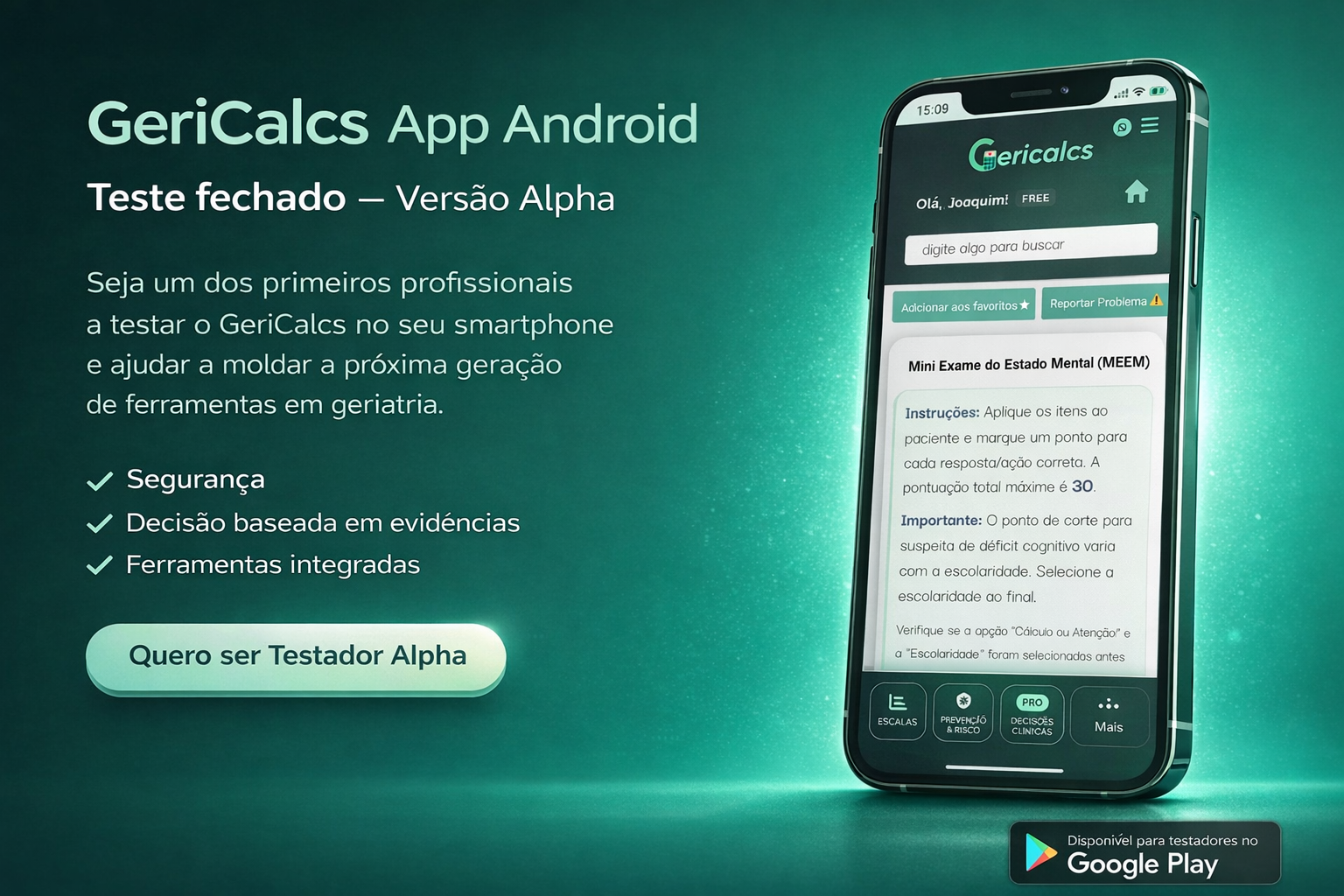 Convite para Teste Alpha do GeriCalcs no Android