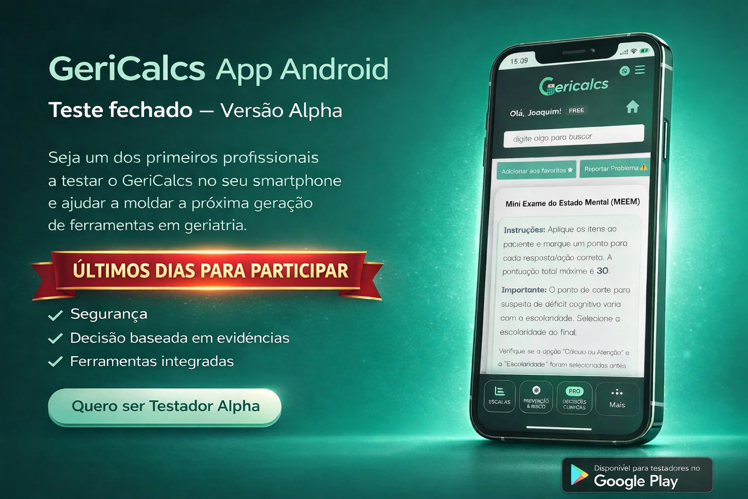 Convite para Teste Alpha do GeriCalcs no Android